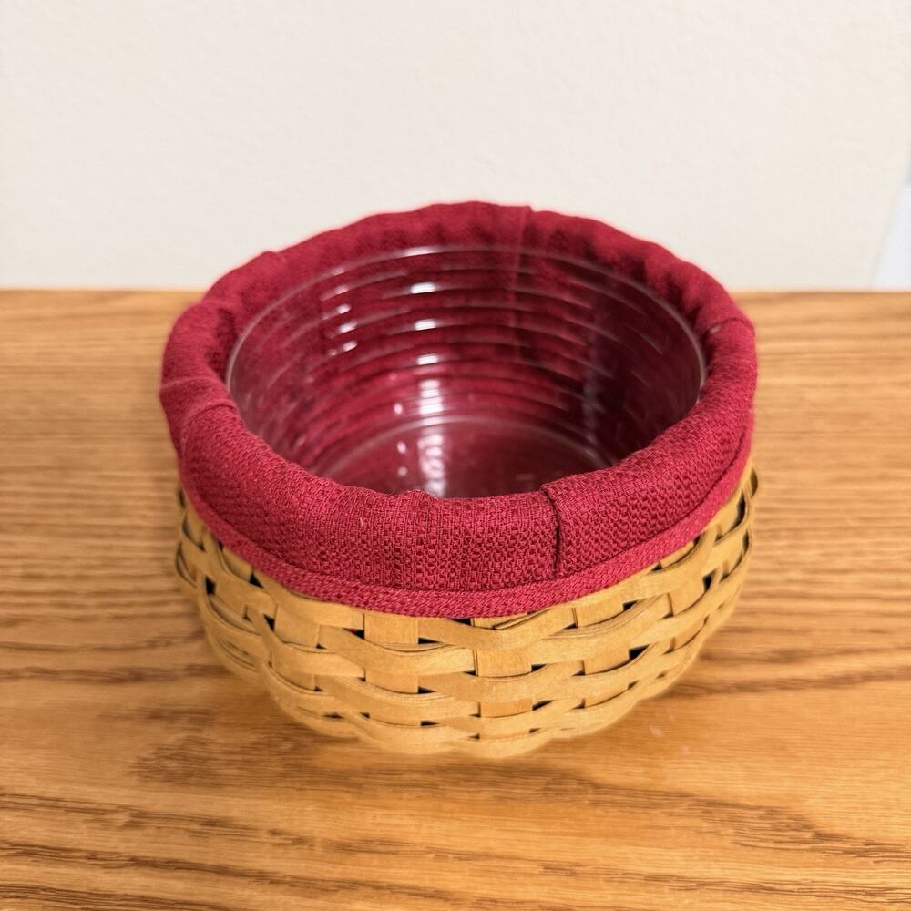 Longaberger 2004 Round Small Basket 6” With Inserts But NO LID Red Liner